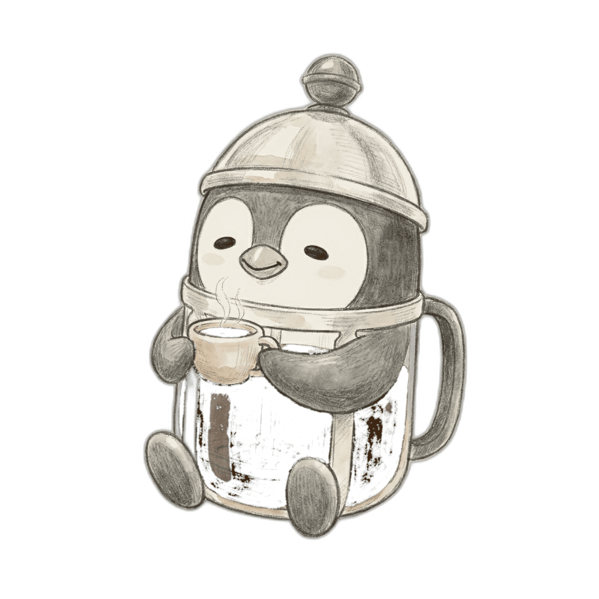 コーヒーカップを持ってくつろぐモカ